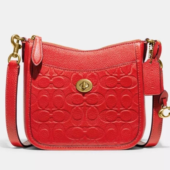 New Coach Signature Leather Chaise Crossbody 19 Sport Red One Size